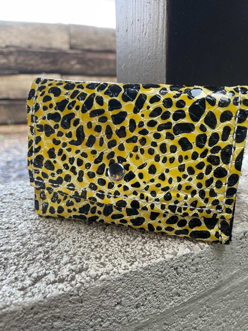 Boho Western Yellow and Black Leather Leopard Print Wallet